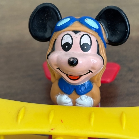 VINTAGE Walt Disney MICKEY MOUSE Diecast Airplane By Tomy Toy Biplane 1970-80's - Picture 8 of 10
